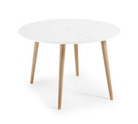 Mesa redonda extensible Oqui en MDF lacado en blanco natural