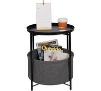 Mesa redonda para café Mesita de noche metal lateral sofá extremo cama con bandeja superior desmontable y canasta almacenamiento tela dormitorio sala estar oficina Marco 2 niveles Fácil mover Alfombri