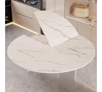 Mesa redonda plegable de madera grande de 130 cm, extensión temporal para cocina, comedor, cafetería, patio, parte superior de repuesto con textura de piedra blanca