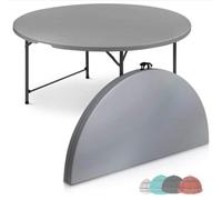 Mesa redonda plegable para tarjetas de 47 pulgadas, mesa de plástico para eventos y banquetes con patas plegables y asa, mesa redonda pequeña portátil para fiestas y reuniones (gris, 120 cm)