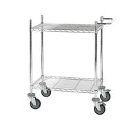 Mesa rodante de rejilla de alambre, cromada con 2 pisos