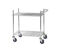 Mesa rodante de rejilla de alambre, cromada con 2 pisos