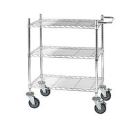 Mesa rodante de rejilla de alambre, cromada con 3 pisos