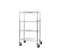 Mesa rodante de rejilla de alambre, cromada con 4 pisos