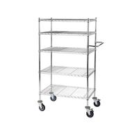 Mesa rodante de rejilla de alambre, cromada con 5 pisos
