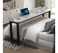 Mesa rodante sobre cama con ruedas, escritorio moderno sobre la cama, estación de trabajo ajustable para computadora, resistente marco de madera gruesa y hierro, 170 x 40 x 80 cm, acabado blanco