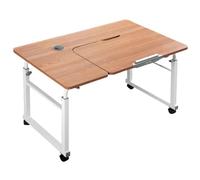 Mesa sobre cama con ruedas, escritorio móvil de altura ajustable, carrito rodante para laptop con soporte de inclinación de 0 a 65° y cesta de almacenamiento lateral para el hogar y la oficina