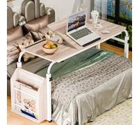 Mesa sobre cama con ruedas, escritorio sobre la cama con altura ajustable, escritorio inclinable y estante lateral, escritorio móvil para laptop, comer, leer y amamantar, mesa rodante con cerradura
