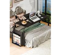 Mesa sobre cama con ruedas, escritorio sobre la cama con altura ajustable, escritorio inclinable y estante lateral, escritorio móvil para laptop, comer, leer y amamantar, mesa rodante con cerradura