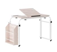 Mesa sobre cama con ruedas, escritorio sobre la cama con altura ajustable, escritorio inclinable y estante lateral, escritorio móvil para laptop, comer, leer y amamantar, mesa rodante con cerradura