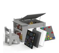 Mesa y Silla Infantil con 2 Sillas - Mesa de Actividades 4 en 1 con Almacenamiento - Mesa Infantil de Madera para Juego, Pintura y Sensorial - Tablero Reversible (Pizarra, Pizarra Blanca, Panel de Cla