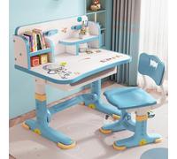 Mesa y sillas de dibujos animados para niños, escritorio de estudio para niños con silla, mesa de estudio de altura ajustable (37-40 pulgadas) con diseño de distancia dorada y cajón extraíble