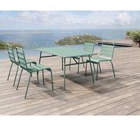 Mesa y sillas de jardín de metal: Mesa An. 160 cm y 4 sillas apilables - Verde almendra - MIRMANDE