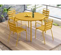 Mesa y sillas de jardín de metal - Mesa D.110cm y 4 sillas apilables - Amarillo mostaza - MIRMANDE de MYLIA