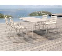 Mesa y sillas de jardín de metal - una mesa de 160 cm y 4 sillas apilables - Beige - MIRMANDE de MYLIA