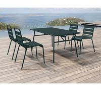 Mesa y sillas de jardín de metal - una mesa de 160 cm y 4 sillas apilables - Verde pino - MIRMANDE de MYLIA