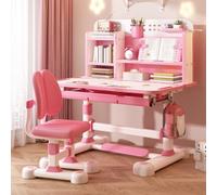 Mesa y sillas para niños con escritorio ampliado de 80 cm, silla de escritorio para niños, corrector de postura y soporte de espalda, mesa de estudio de altura ajustable para lectura/tareas