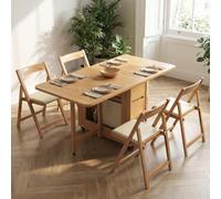 Mesa Y Sillas Plegables - Juego De Mesa De Comedor Plegable Completamente Ensamblado Con Almacenamiento Y Ruedas Con Bloqueo, Mesa Mariposa De Madera Maciza Que Ahorra Espacio Con 4 Sillas Para