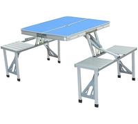 Mesa y sillas plegables para acampar al aire libre, conexión de aleación de aluminio, mesa de picnic plegable simple y portátil, M (color: azul)