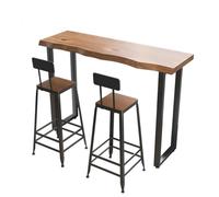 Mesas Altas de Bars Nórdico Madera Maciza Hierro Forjado Barra Bars Tablero Grueso e Irregular Esquinas Redondeadas Mesa de Comedor con 2 Sillas para Salón, Comedor, Bari(120 x 45 x 105 cm)