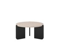Mesas auxiliares pequeñas Mesa de centro moderna de madera de travertino macizo, mesa de centro para sala de estar, mesa lateral redonda con placa de piedra y mesa baja Mesas de café para sala de
