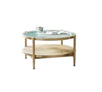Mesas auxiliares pequeñas para dormitorio Mesa de centro de mimbre de madera Simple y moderna for familias pequeñas y grandes, mesa de centro redonda de doble capa for sala de estar Mesa auxiliar para