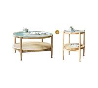 Mesas auxiliares pequeñas para dormitorio Mesa de centro de mimbre de madera Simple y moderna for familias pequeñas y grandes, mesa de centro redonda de doble capa for sala de estar Mesa auxiliar para
