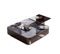 Mesas auxiliares pequeñas para dormitorio Mesa de centro estilo italiano con placa de roca, mesa auxiliar combinada for el hogar, sala de estar, mesa de centro cuadrada sencilla, mesa de té Mesa auxil