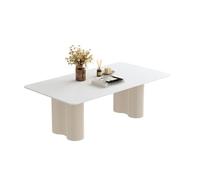 Mesas auxiliares pequeñas para dormitorio Mesa de centro rectangular de tablero de piedra de color blanco puro estilo crema francés for sala de estar y hogar, mesa de café sencilla Mesa auxiliar para
