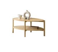 Mesas auxiliares pequeñas para dormitorio Mesa de centro redonda de doble capa de ratán de madera, mesa baja for sala de estar, mesa de té retro, mesa auxiliar Mesa auxiliar para guardería con espacio