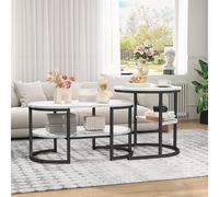 Mesas bajas de aspecto mármol, juego de 2 mesas bajas Gigogne con patas de metal resistentes, mesa auxiliar para salón, mesas redondas para sala de recepción, balcón (negro)