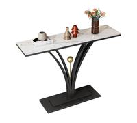 Mesas consola para entrada, luz estrecha, de lujo, losa de roca, mesa de pasillo, marco de metal con forma de flor, mesa de sofá detrás del sofá para pasillo, dormitorio, sala de estar, vestíbulo