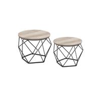 VASAGLE Mesa de Centro Redonda, Juego de 2 Mesas Auxiliares, Estilo Industrial Vintage, Tablero Extraíble, Marco de Acero, para Sala de Estar, Greige y Negro LET040B02