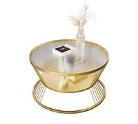 Mesas de centro Mesa de centro redonda 2 niveles 23.6" con estante almacenamiento abierto for sala estar, mesa vidrio templado, marco metal, central simple y moderna for espacios pequeños(Gold+Clear)