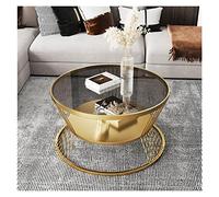 Mesas de centro Mesa de centro redonda 2 niveles 23.6" con estante almacenamiento abierto for sala estar, mesa vidrio templado, marco metal, central simple y moderna for espacios pequeños(Gold+Gray)