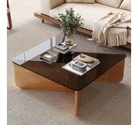 Mesas De Centro Modernas - Cristal Templado Y Patas De Madera, Estilo Vintage para Salón, Balcón U Oficina (Montaje Rápido Y Sencillo)(Wood Color,90cm/35.4in)