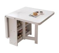 Mesas de comedor plegables de madera con tapa, mesa de comedor de cocina de hoja abatible de madera con almacenamiento, 3 formas plegables, hoja abatible for cocina, comedor, oficina(White,140x80x75cm