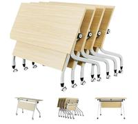 Mesas de conferencias plegables con ruedas de 55.1 x 23.6 x 29.5 pulgadas, modernas mesas de seminario con mesa de madera Sto de 2 piezas para oficina y eventos