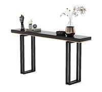 Mesas de sofá con ventana fina, mesa consola negra simple, mesa auxiliar de sofá con parte superior cuadrada de madera y marco de hierro, mesa de porche con patas antideslizantes para pasillo y sala