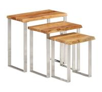 Mesas, mesas de acento, mesas auxiliares, mesas anidadas, 3 piezas con borde vivo de madera maciza de acacia
