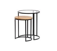 Mesas nido auxiliares de cristal templado y madera de mango maciza TAHL