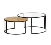 Mesas nido de centro de mango macizo y cristal templado TAHL