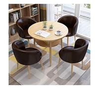 Mesas y sillas de recepción para balcón, mesa de negociación de oficina, moderna, 1 mesa y 4 sillas, silla de salón de cuero vintage, para el hogar, cocina, comedor, cafetería (color café)