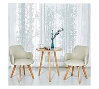Mesas y sillas minimalistas nórdicas para el hogar, cocina, comedor, balcón, mesa de salón, sofá moderno de madera maciza, 1 mesa con 2 sillas de cuero, juego de mesa y silla de 3 piezas COF (plata)