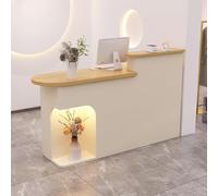 MESCXTY Escritorio de recepción con mostrador, mostrador de recepción abierto, recepción de madera con cajones con cerradura, mesa de mostrador de oficina (almendra L, 55.1 x 19.6 x 41.3 pulgadas)