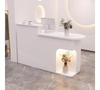 MESCXTY Escritorio de recepción con mostrador, mostrador de recepción abierto, recepción de madera con cajones con cerradura, mesa de mostrador de oficina (blanco R, 35.4 x 19.6 x 41.3 pulgadas)