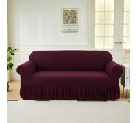 MESCXTY Funda elástica para sofá de 3 plazas, antiarañazos de Gato, Apta para Todas Las Estaciones, diseño con Borde Tipo Falda, Funda Protectora para Muebles, Color Rojo Pasta de Frijol