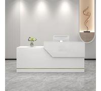 MESCXTY Moderno escritorio de recepción con cajón con cerradura, mesa de negociación con bandeja para teclado, mostrador minorista con paneles privados para salón, vestíbulo, oficina, hogar (150 cm, H
