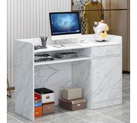 MESCXTY Moderno escritorio de recepción, escritorio de madera para computadora con cajón y estantes con cerradura, escritorio frontal multifuncional para supermercado, tienda de conveniencia, bar