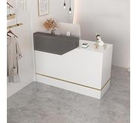 MESCXTY Moderno mostrador frontal con cajones con cerradura y bandeja para teclado, escritorio frontal multifuncional para supermercado, tienda, bar, salón de belleza (100 cm, gris + izquierdo)